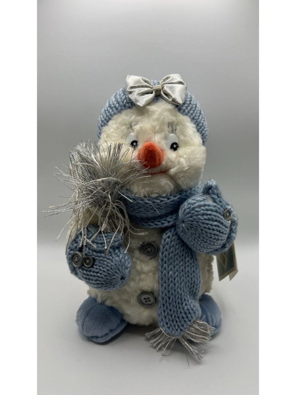 Snow Buddies Plush Snowman With Blue Knit Scarf & Hat 8" Winter Decor